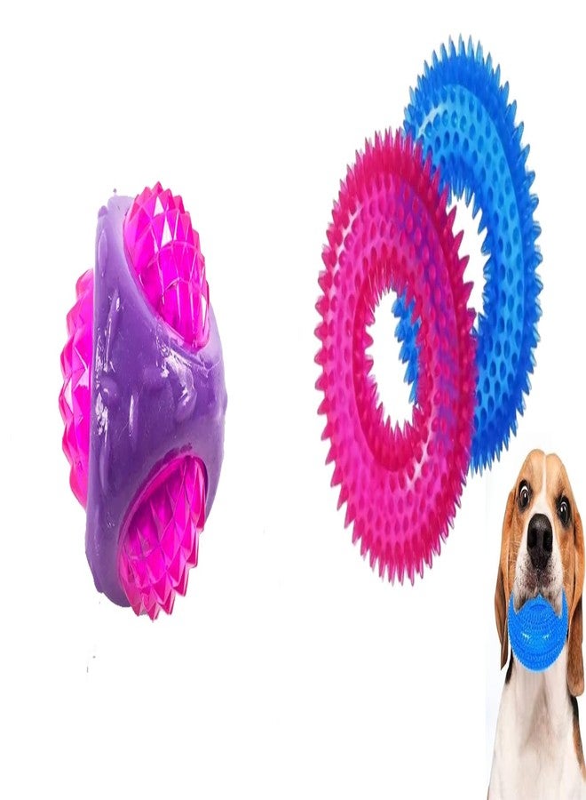 PET FUN لعبة مضغ على شكل كرة ماسية من مادة TPR من PET FUN مع صفارة وإضاءة LED | متينة للكلاب التي تمضغ بقوة | لعبة مضغ على شكل حلقة مدببة بإضاءة LED للكلاب والجراء | مجموعة ألعاب تفاعلية مضيئة تصدر صوت صفارة، قطعتان - Image 1